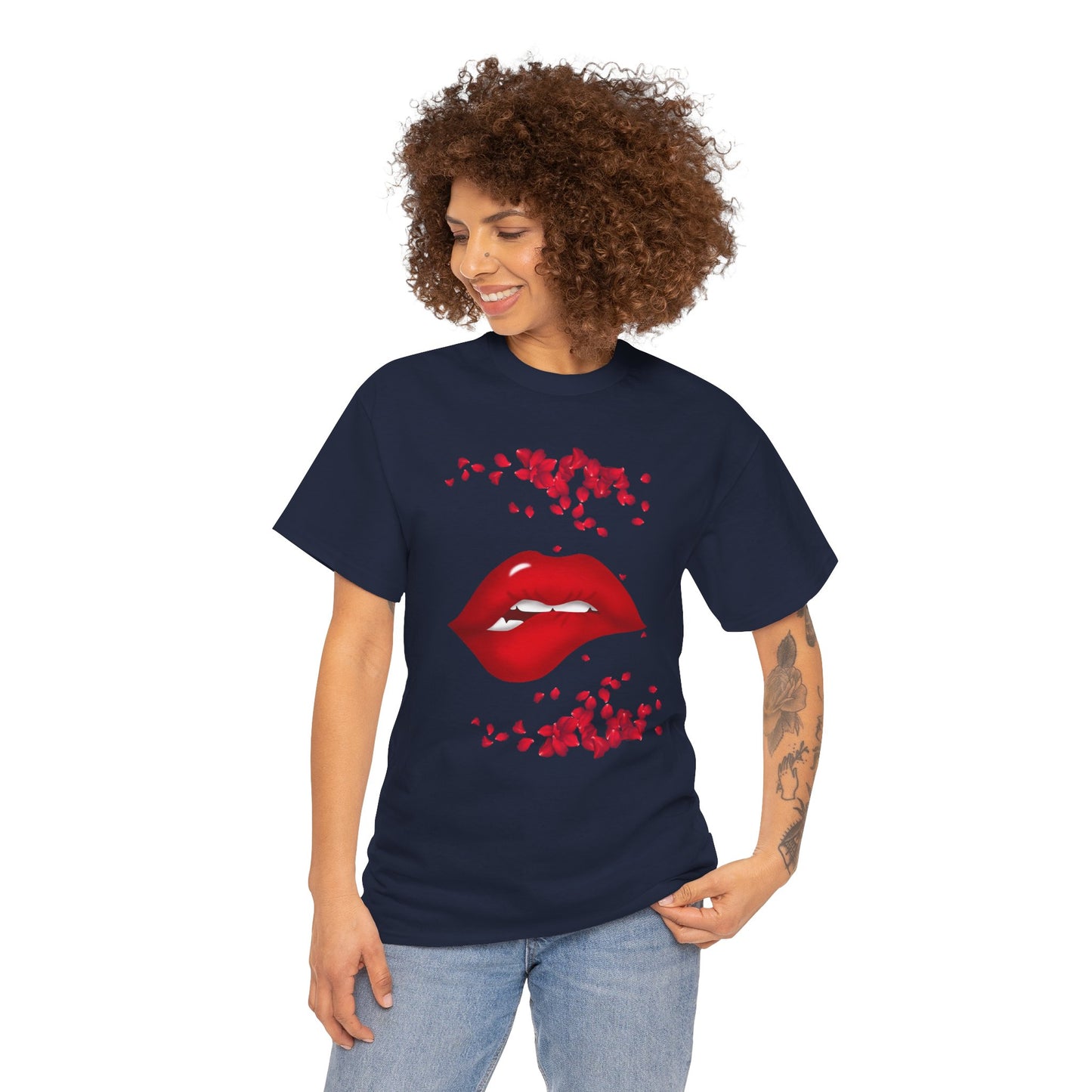 Rose and Lip Tee - Women's Trendy Fashion Outfit