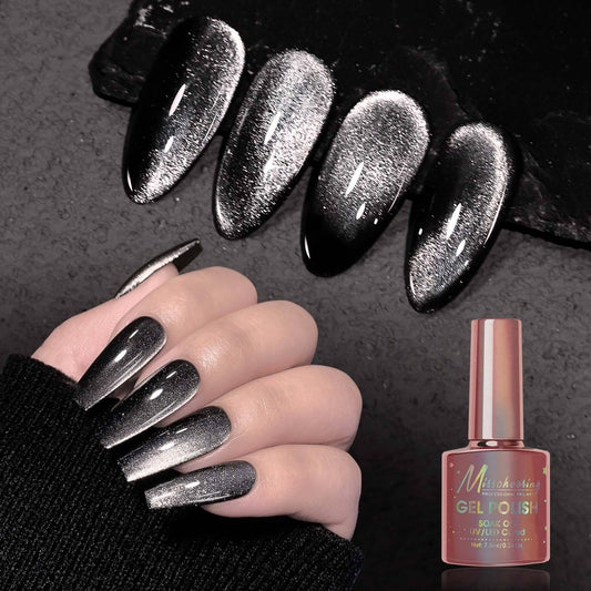 Extremely Black Spar Cat's Eye Flashing Dark Fairy Style Nail Polish