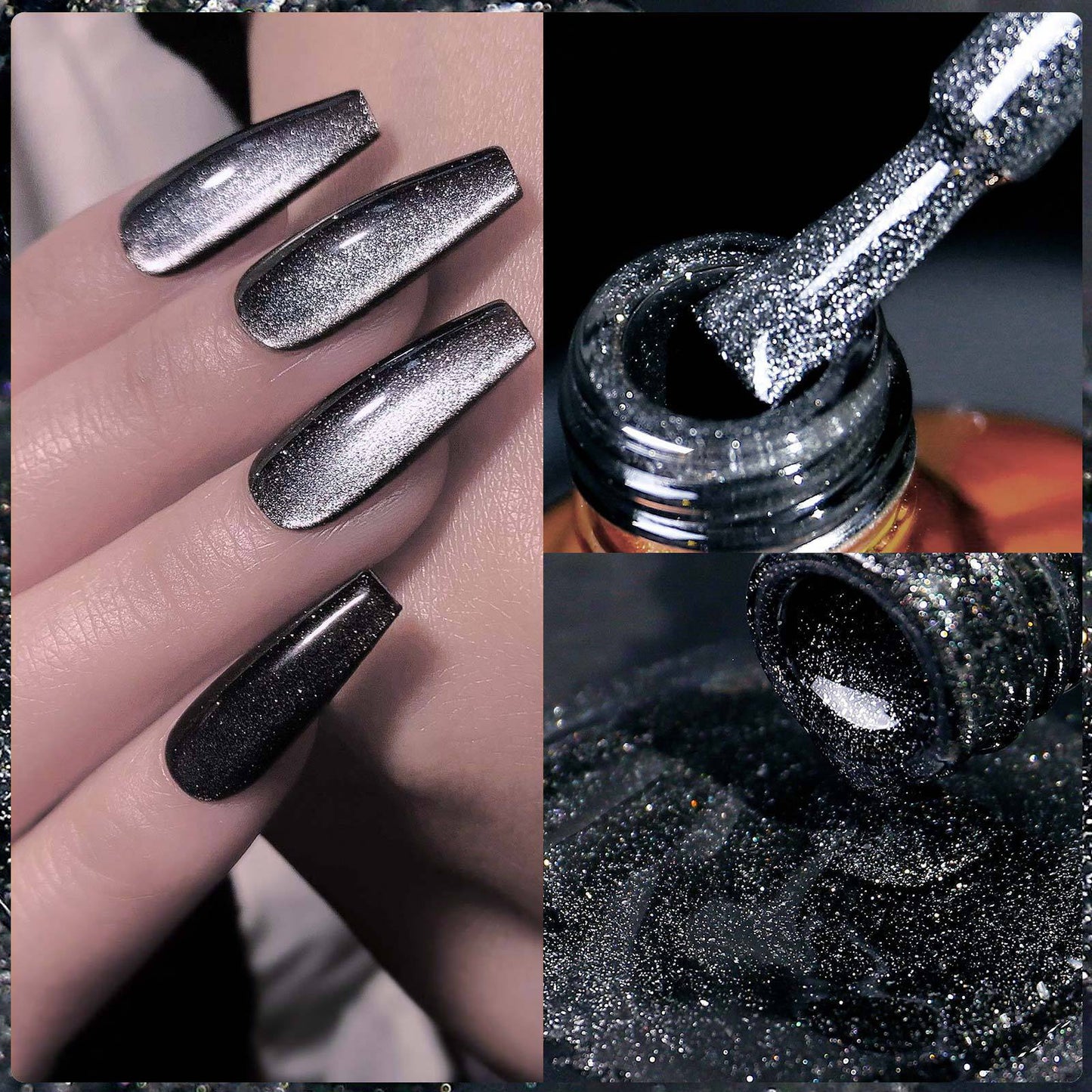 Extremely Black Spar Cat's Eye Flashing Dark Fairy Style Nail Polish