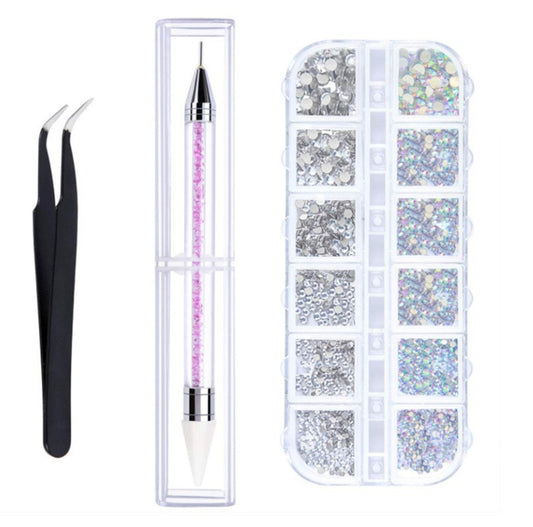 Manicure AB Diamond Acrylic Double-headed Diamond Pen Tweezer Set